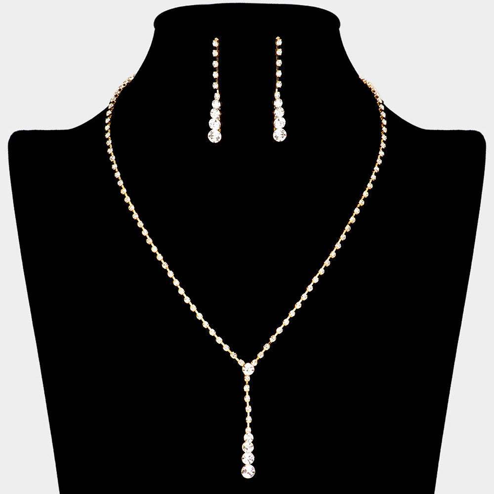 Round Stone Accented Rhinestone Paved Y Necklace - Madeline Love - Flyclothing LLC