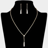 Round Stone Accented Rhinestone Paved Y Necklace - Madeline Love - Flyclothing LLC