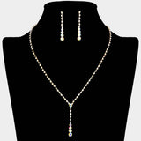 Round Stone Accented Rhinestone Paved Y Necklace - Madeline Love - Flyclothing LLC