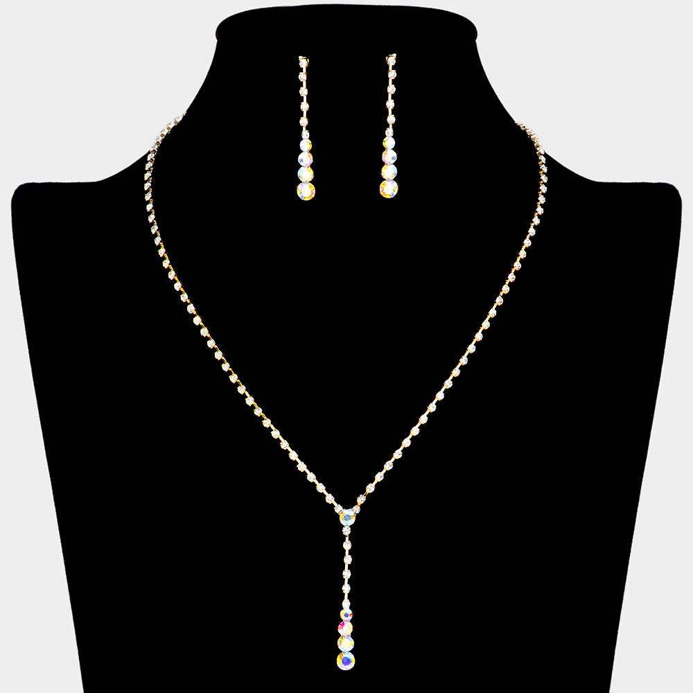 Round Stone Accented Rhinestone Paved Y Necklace - Madeline Love - Flyclothing LLC