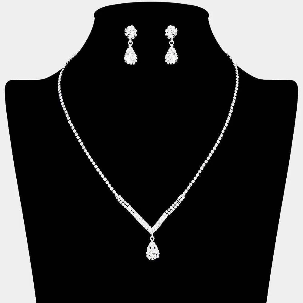 Teardrop Stone Pointed Pendant Rhinestone Paved Necklace - Madeline Love - Flyclothing LLC