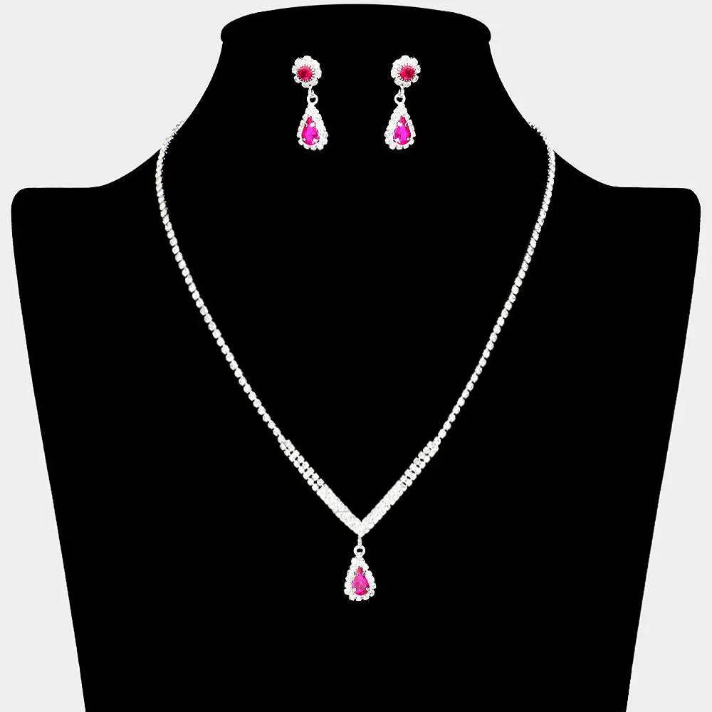 Teardrop Stone Pointed Pendant Rhinestone Paved Necklace - Madeline Love - Flyclothing LLC