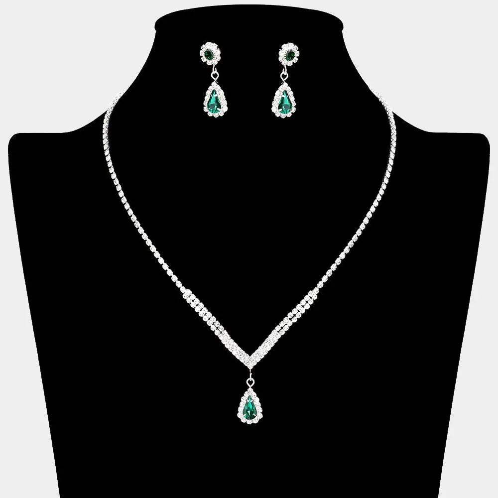 Teardrop Stone Pointed Pendant Rhinestone Paved Necklace - Madeline Love - Flyclothing LLC