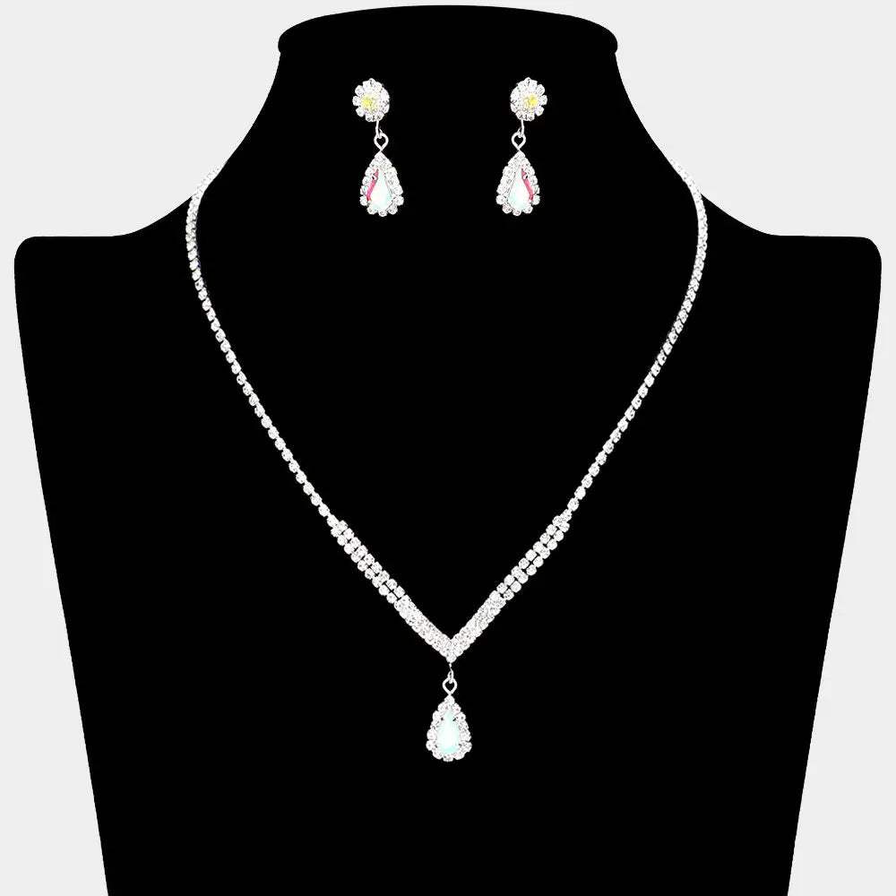 Teardrop Stone Pointed Pendant Rhinestone Paved Necklace - Madeline Love - Flyclothing LLC