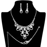 3PCS Teardrop Stone Accented Rhinestone Necklace Jewelry Set - Madeline Love - Flyclothing LLC