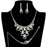 3PCS Teardrop Stone Accented Rhinestone Necklace Jewelry Set - Madeline Love - Flyclothing LLC