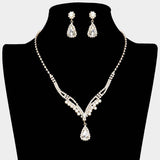 Teardrop Stone Pointed Pearl Rhinestone Paved Necklace - Madeline Love - Flyclothing LLC