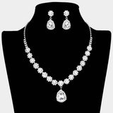 Teardrop Stone Pointed Flower Rhinestone Paved Necklace - Madeline Love - Flyclothing LLC