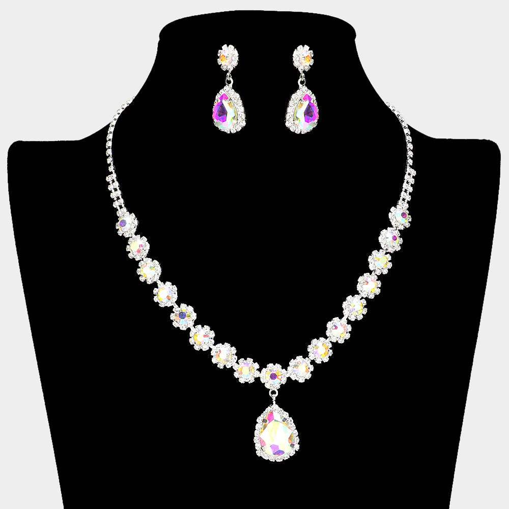 Teardrop Stone Pointed Flower Rhinestone Paved Necklace - Madeline Love - Flyclothing LLC