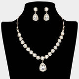 Teardrop Stone Pointed Flower Rhinestone Paved Necklace - Madeline Love - Flyclothing LLC
