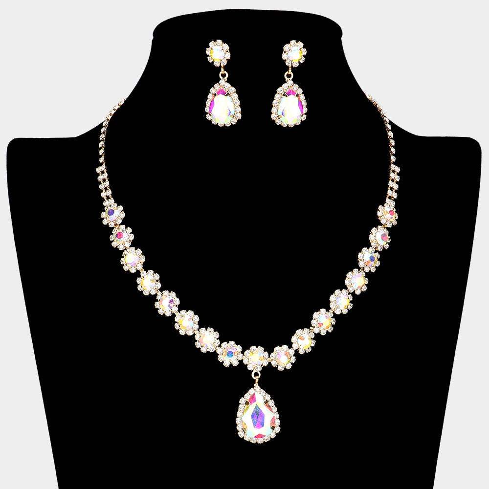 Teardrop Stone Pointed Flower Rhinestone Paved Necklace - Madeline Love - Flyclothing LLC