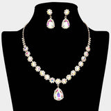 Teardrop Stone Pointed Flower Rhinestone Paved Necklace - Madeline Love - Flyclothing LLC