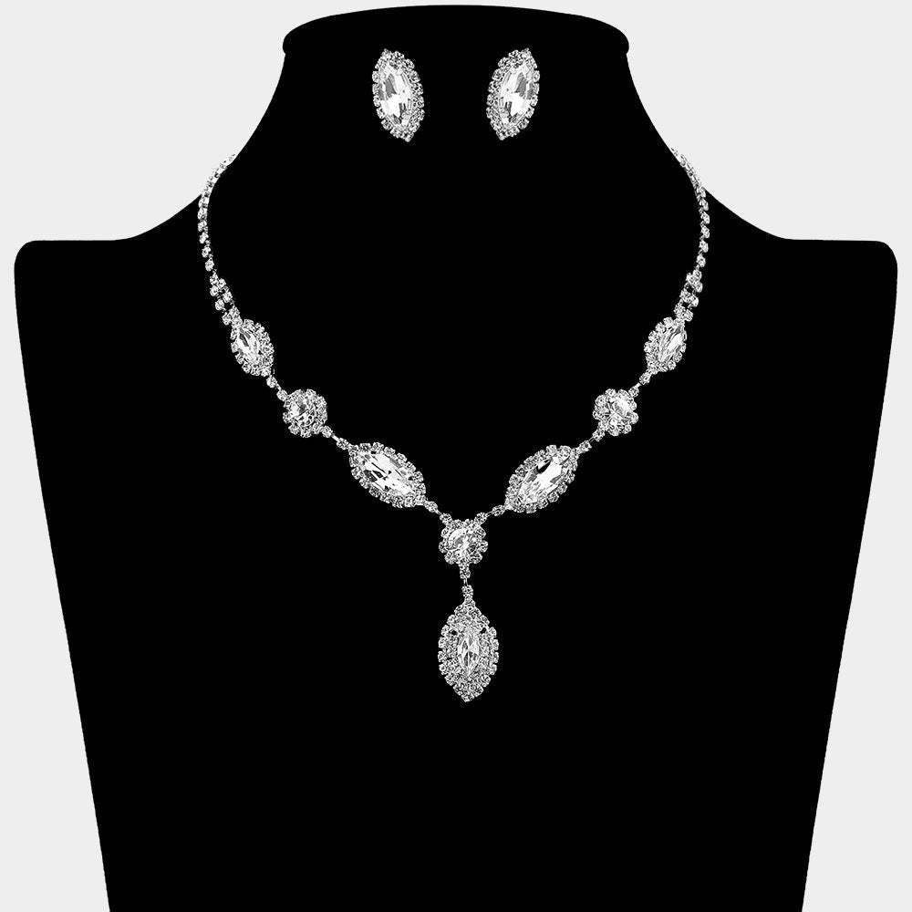 Marquise Stone Accent Rhinestone Paved Necklace - Madeline Love - Flyclothing LLC