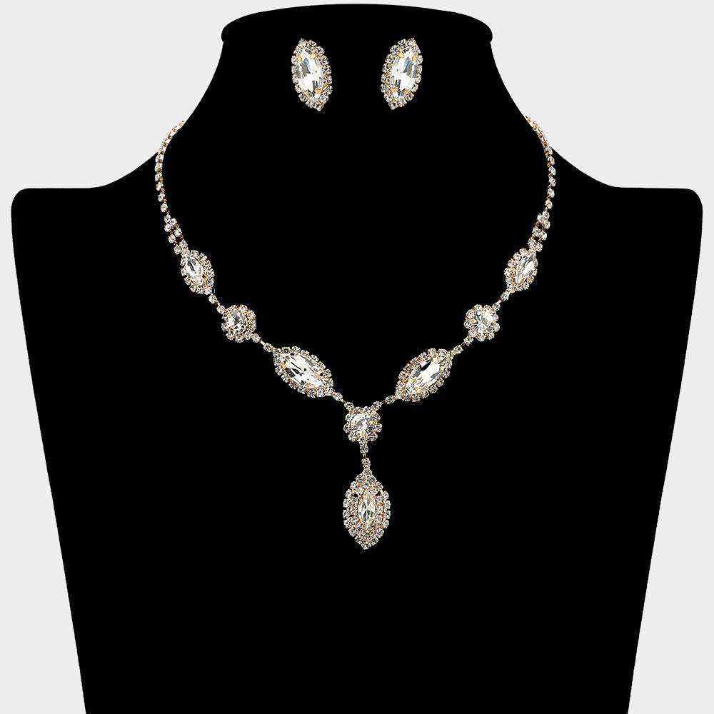 Marquise Stone Accent Rhinestone Paved Necklace - Madeline Love - Flyclothing LLC