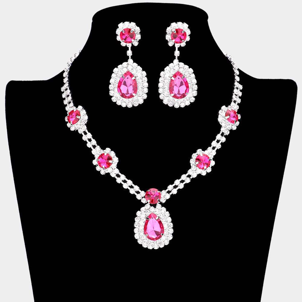 Teardrop Accented Rhinestone Necklace - Madeline Love - Flyclothing LLC