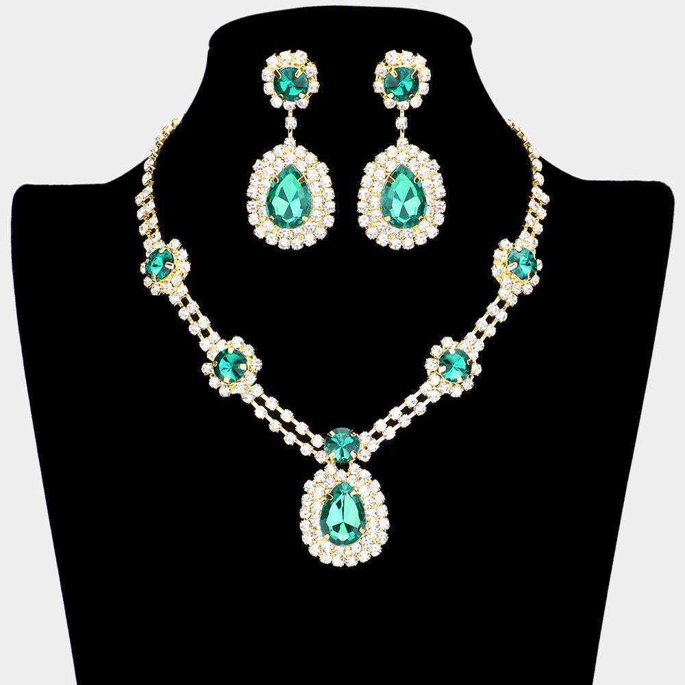 Teardrop Accented Rhinestone Necklace - Madeline Love - Flyclothing LLC