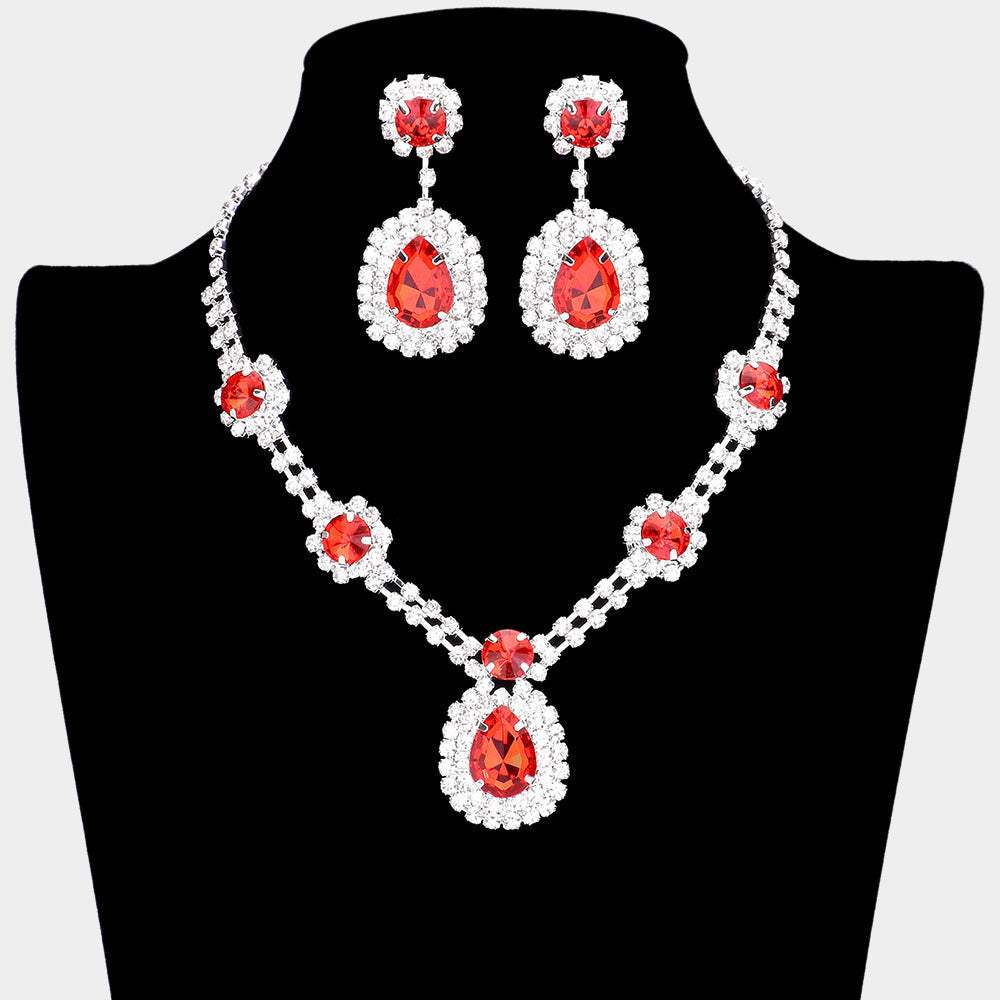 Teardrop Accented Rhinestone Necklace - Madeline Love - Flyclothing LLC