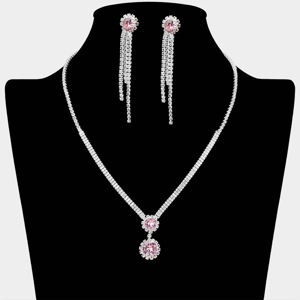 Round CZ Stone Cluster Pointed Rhinestone Paved Necklace - Madeline Love - Flyclothing LLC