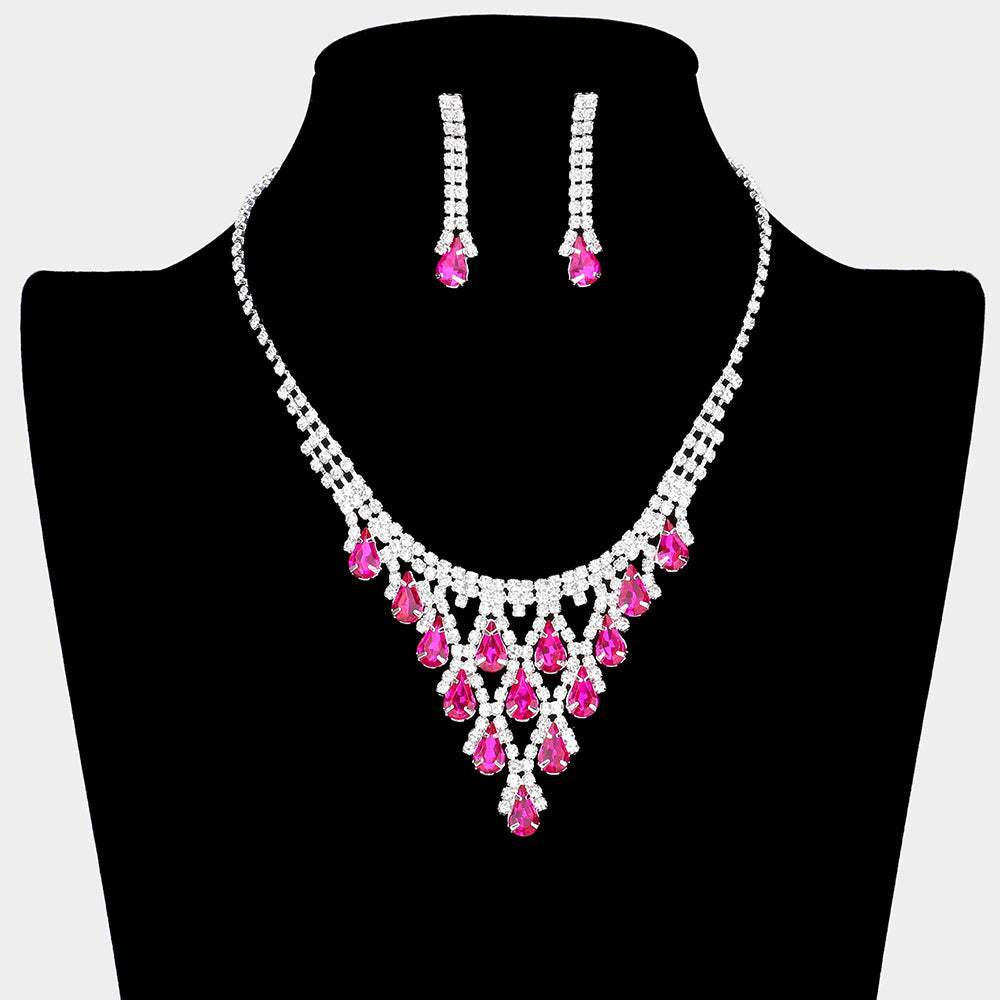 Teardrop Cluster Rhinestone Necklace - Madeline Love - Flyclothing LLC