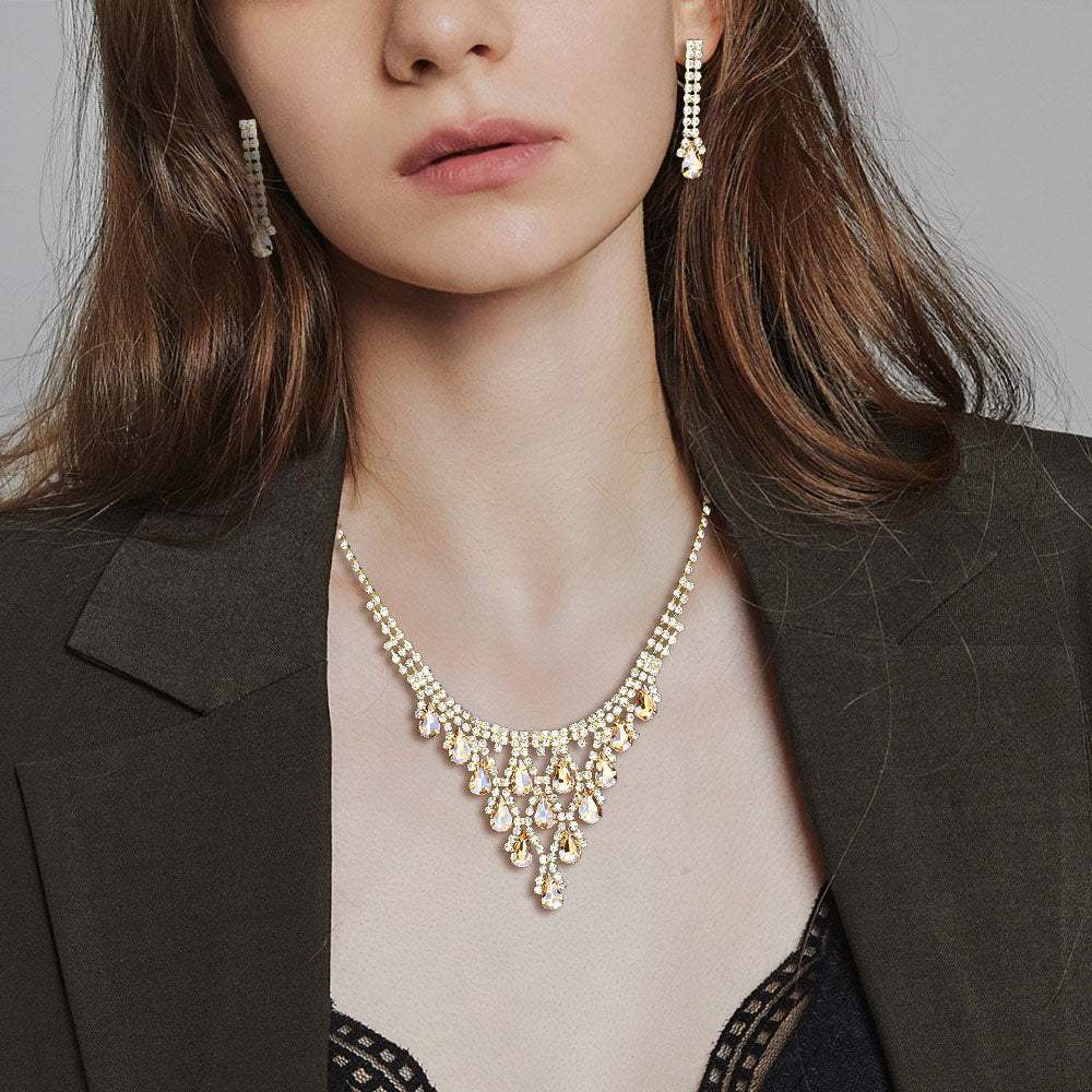 Teardrop Cluster Rhinestone Necklace - Madeline Love - Flyclothing LLC