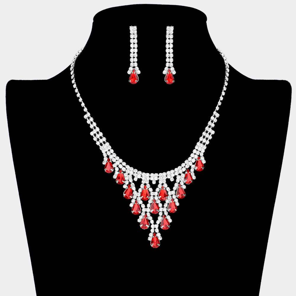 Teardrop Cluster Rhinestone Necklace - Madeline Love - Flyclothing LLC