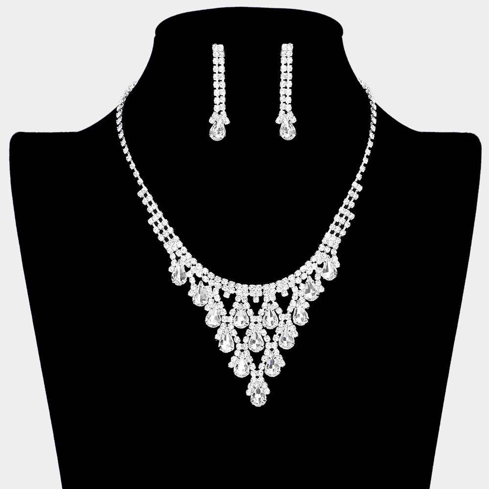 Teardrop Cluster Rhinestone Necklace - Madeline Love - Flyclothing LLC