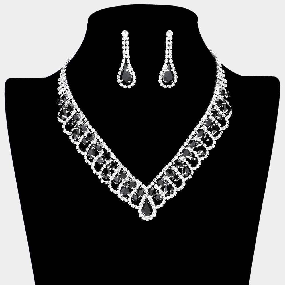 Round Teardrop Stone V Shaped Rhinestone Necklace - Madeline Love - Flyclothing LLC