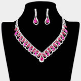 Round Teardrop Stone V Shaped Rhinestone Necklace - Madeline Love - Flyclothing LLC