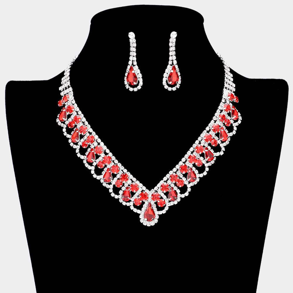 Round Teardrop Stone V Shaped Rhinestone Necklace - Madeline Love - Flyclothing LLC
