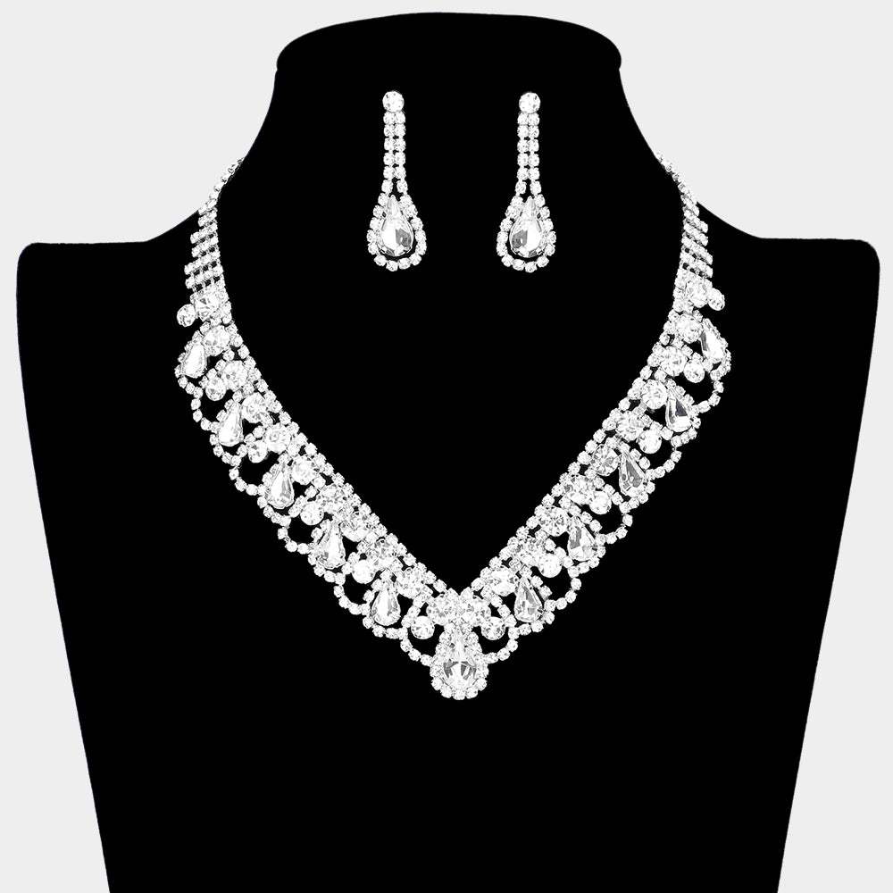 Round Teardrop Stone V Shaped Rhinestone Necklace - Madeline Love - Flyclothing LLC