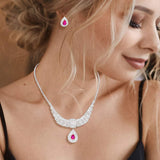 Teardrop Stone Pointed Rhinestone Paved U Shaped Necklace - Madeline Love - Flyclothing LLC