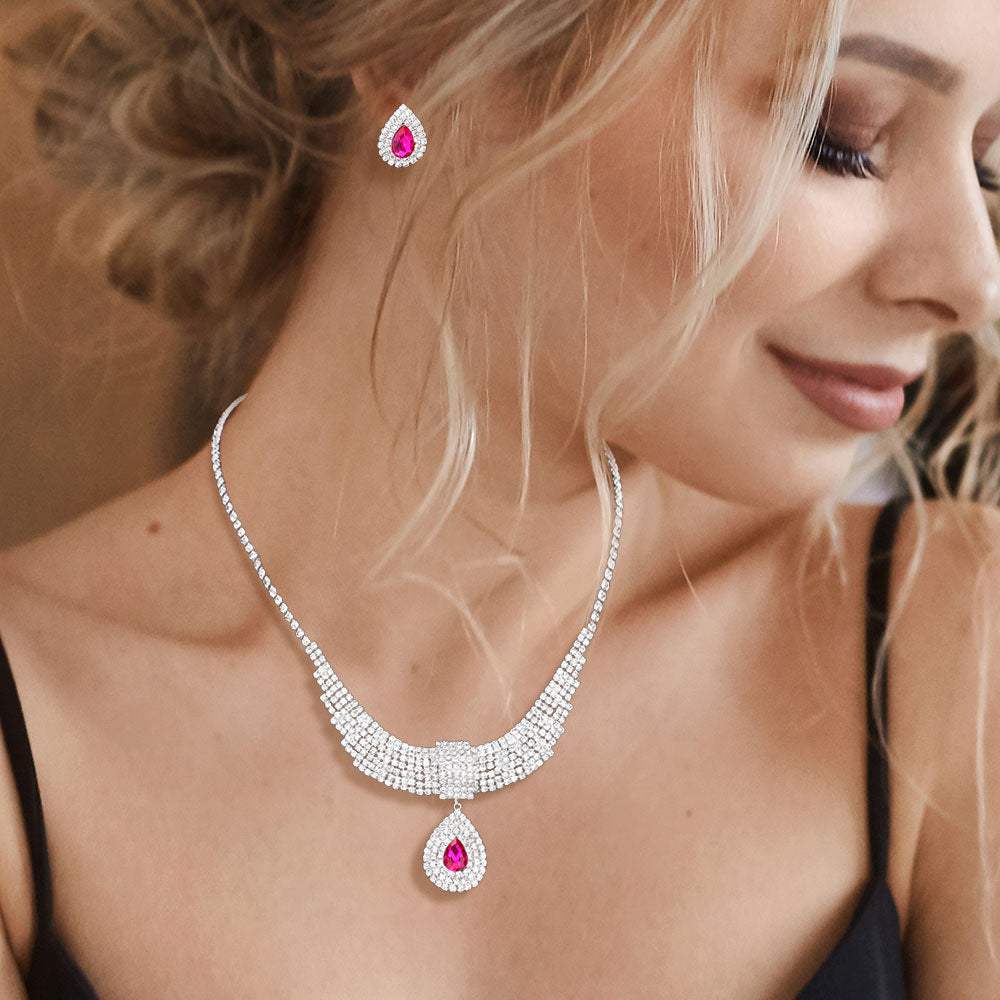 Teardrop Stone Pointed Rhinestone Paved U Shaped Necklace - Madeline Love - Flyclothing LLC