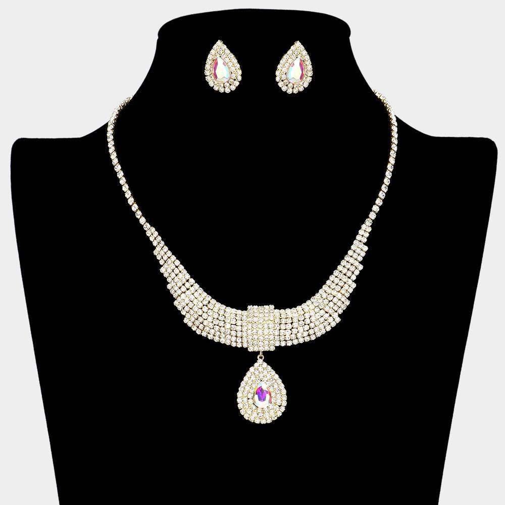 Teardrop Stone Pointed Rhinestone Paved U Shaped Necklace - Madeline Love - Flyclothing LLC