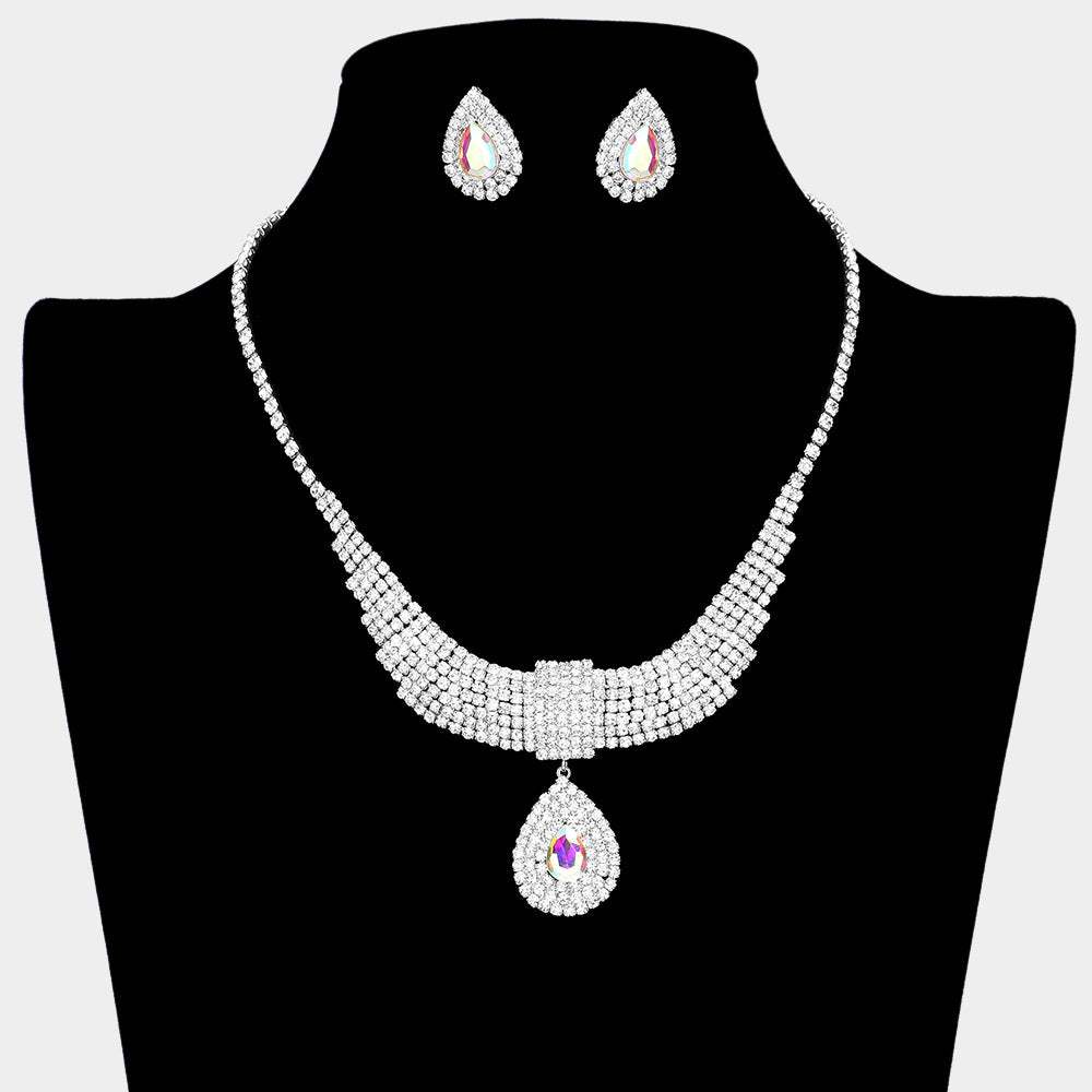 Teardrop Stone Pointed Rhinestone Paved U Shaped Necklace - Madeline Love - Flyclothing LLC