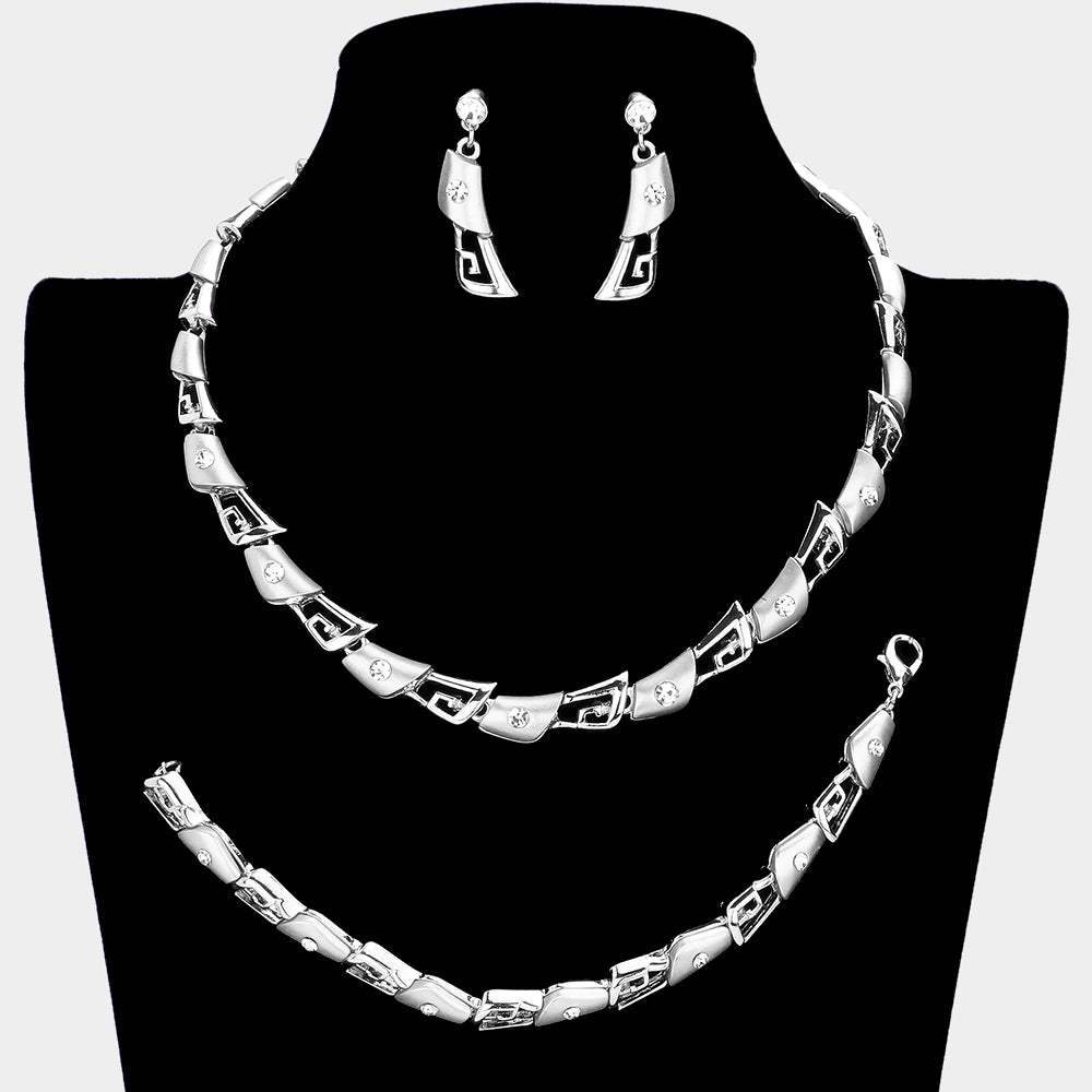 3PCS - Geo Metal Round Stone Detail Necklace jewelry Set - Madeline Love - Flyclothing LLC