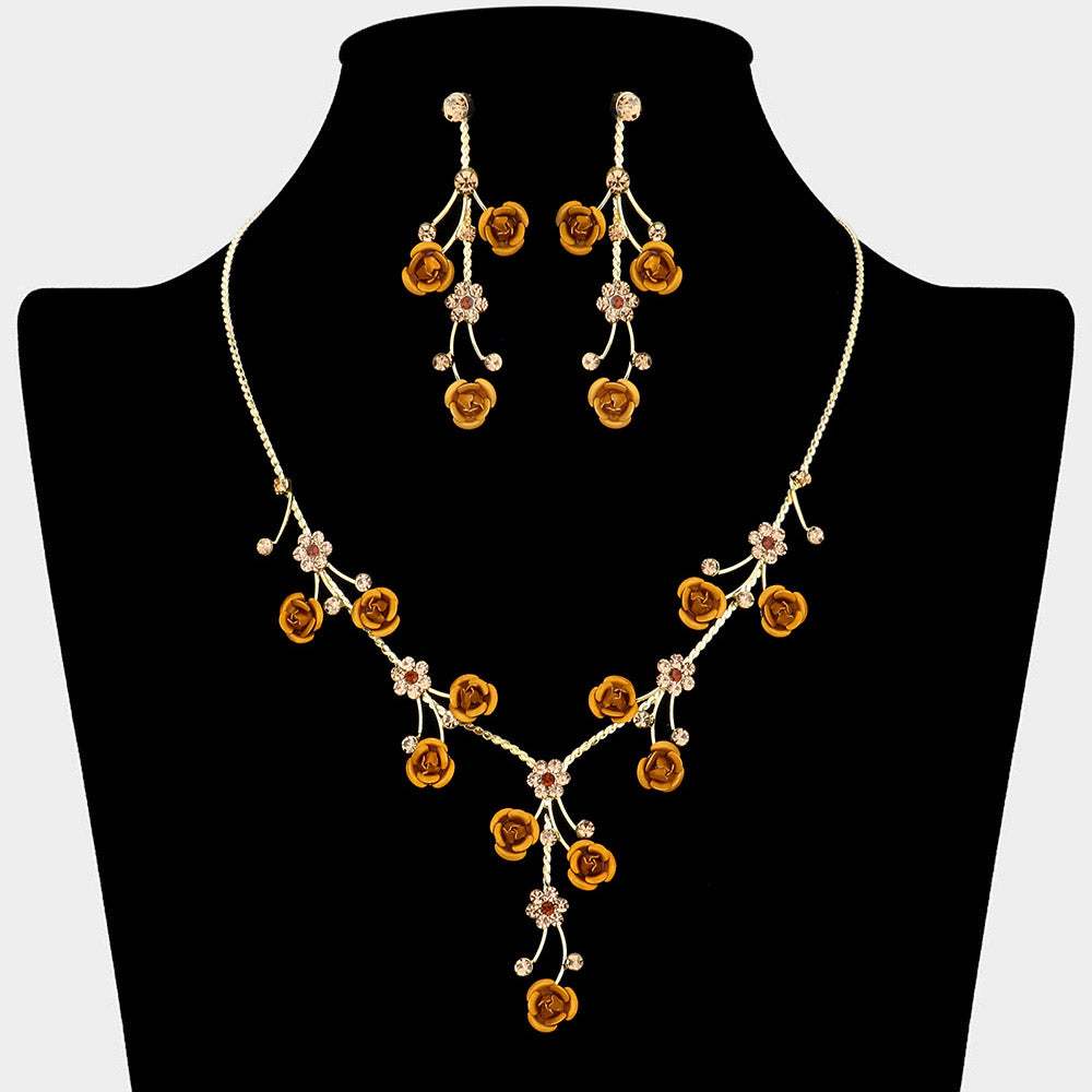 Rhinestone Embellished Rose Flower Cluster Vine Necklace - Madeline Love - Flyclothing LLC