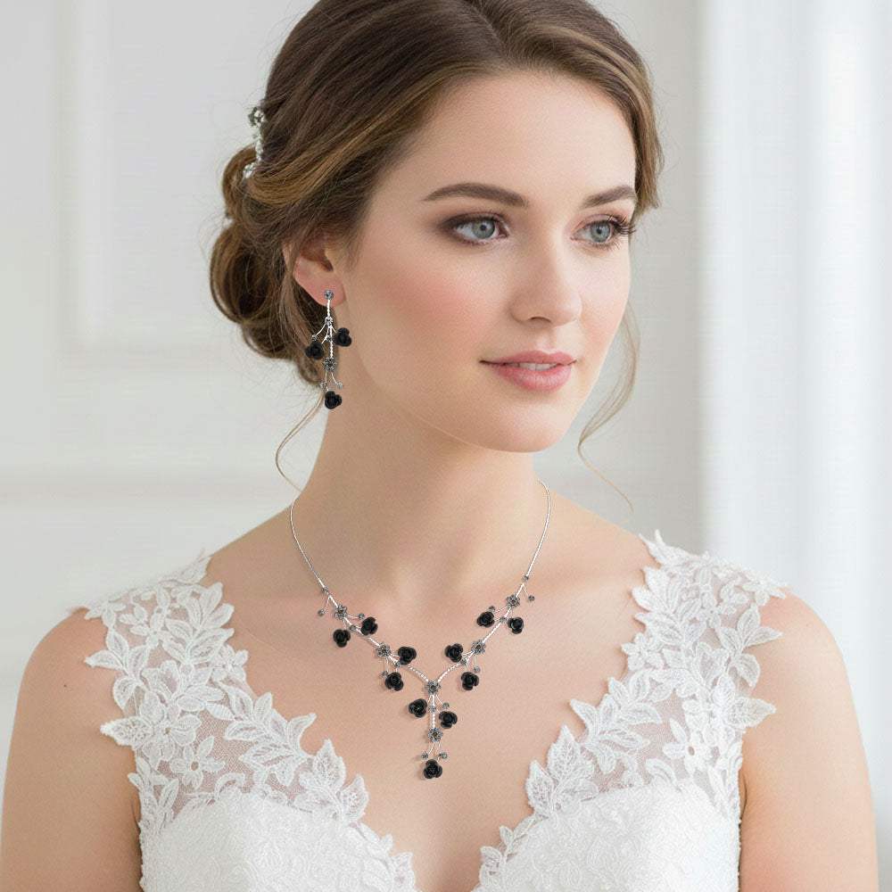 Rhinestone Embellished Rose Flower Cluster Vine Necklace - Madeline Love - Flyclothing LLC
