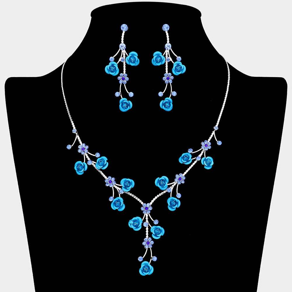 Rhinestone Embellished Rose Flower Cluster Vine Necklace - Madeline Love - Flyclothing LLC