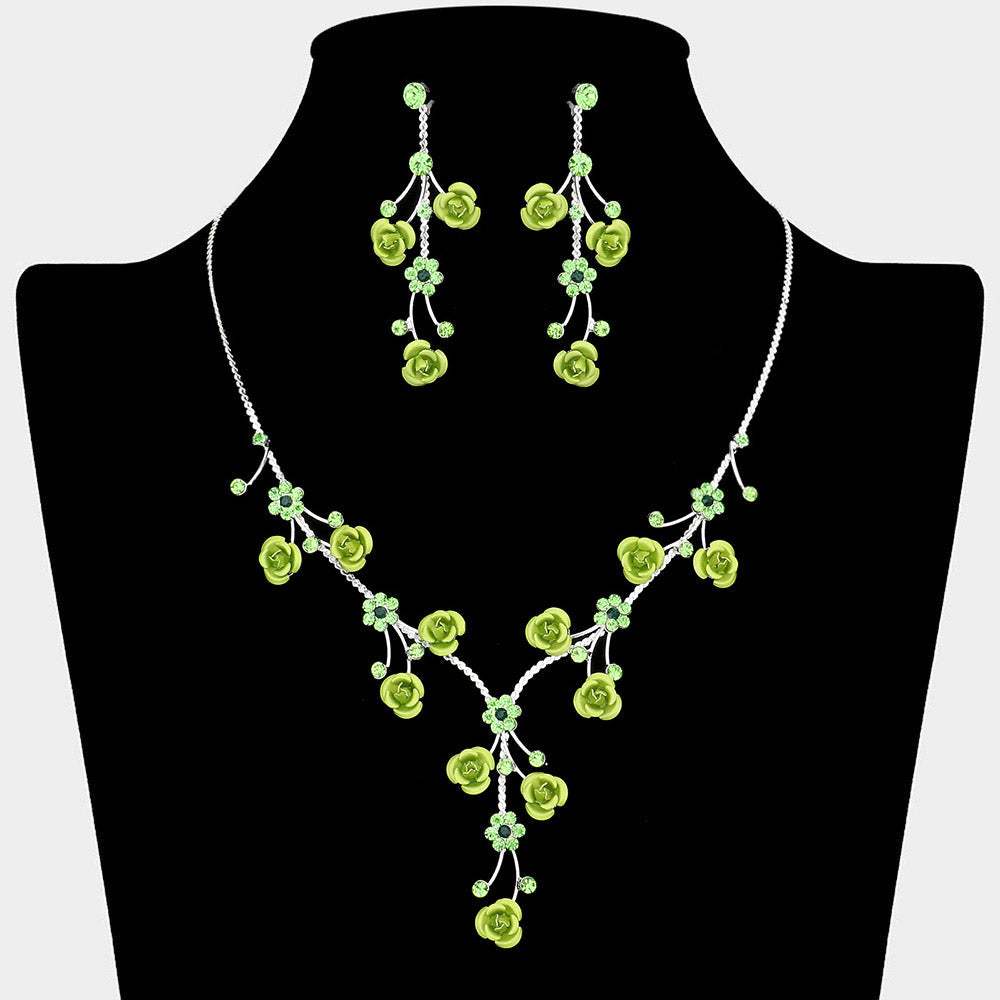Rhinestone Embellished Rose Flower Cluster Vine Necklace - Madeline Love - Flyclothing LLC