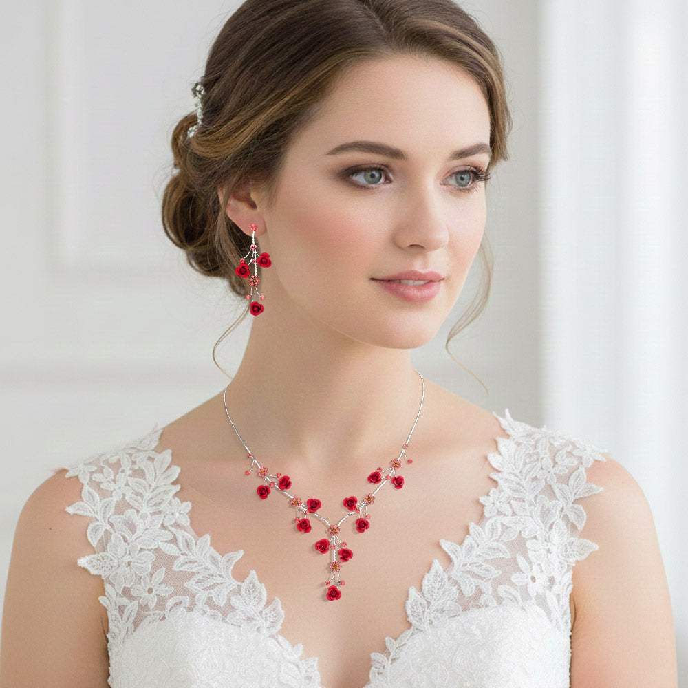 Rhinestone Embellished Rose Flower Cluster Vine Necklace - Madeline Love - Flyclothing LLC