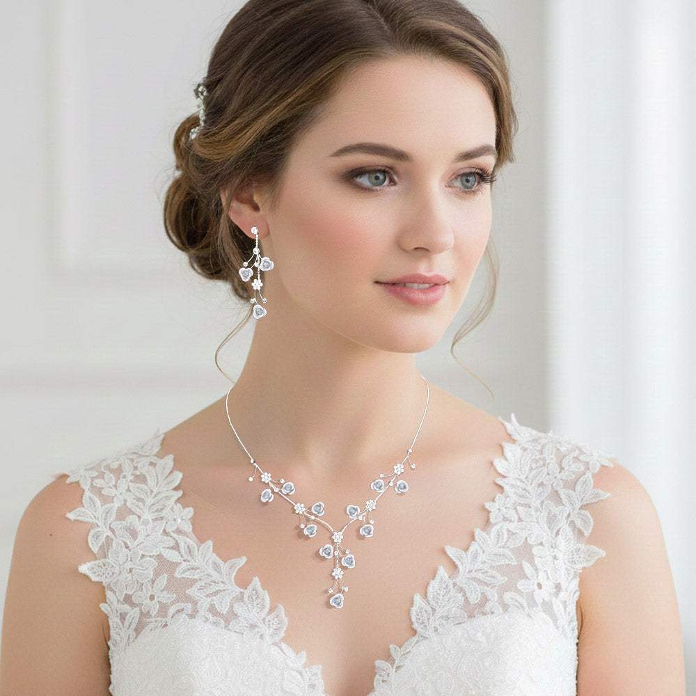 Rhinestone Embellished Rose Flower Cluster Vine Necklace - Madeline Love - Flyclothing LLC
