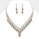 Marquise Stone Fringe Rhinestone Paved Necklace - Madeline Love - Flyclothing LLC