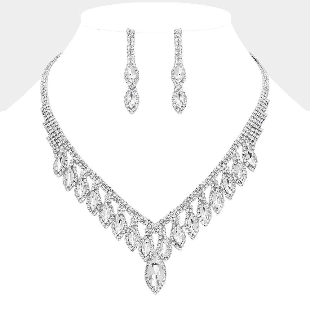 Marquise Stone Fringe Rhinestone Paved Necklace - Madeline Love - Flyclothing LLC