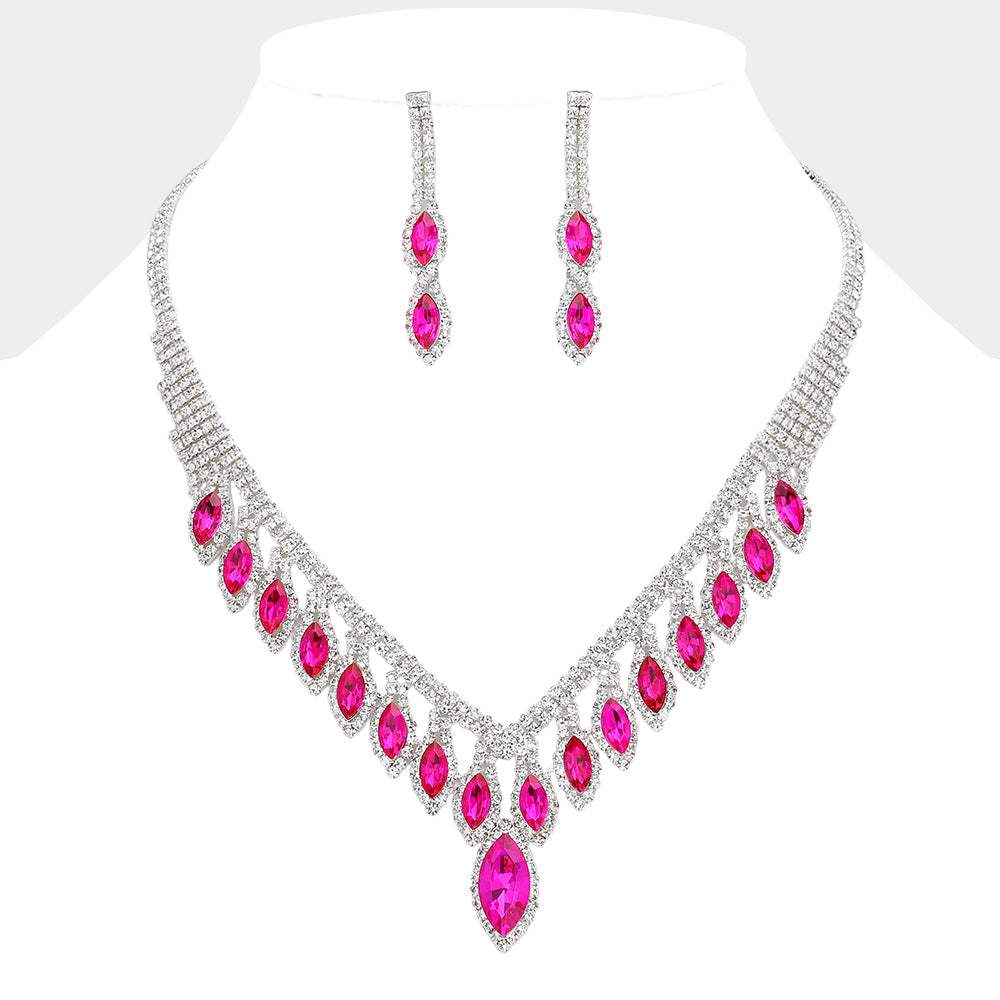 Marquise Stone Fringe Rhinestone Paved Necklace - Madeline Love - Flyclothing LLC