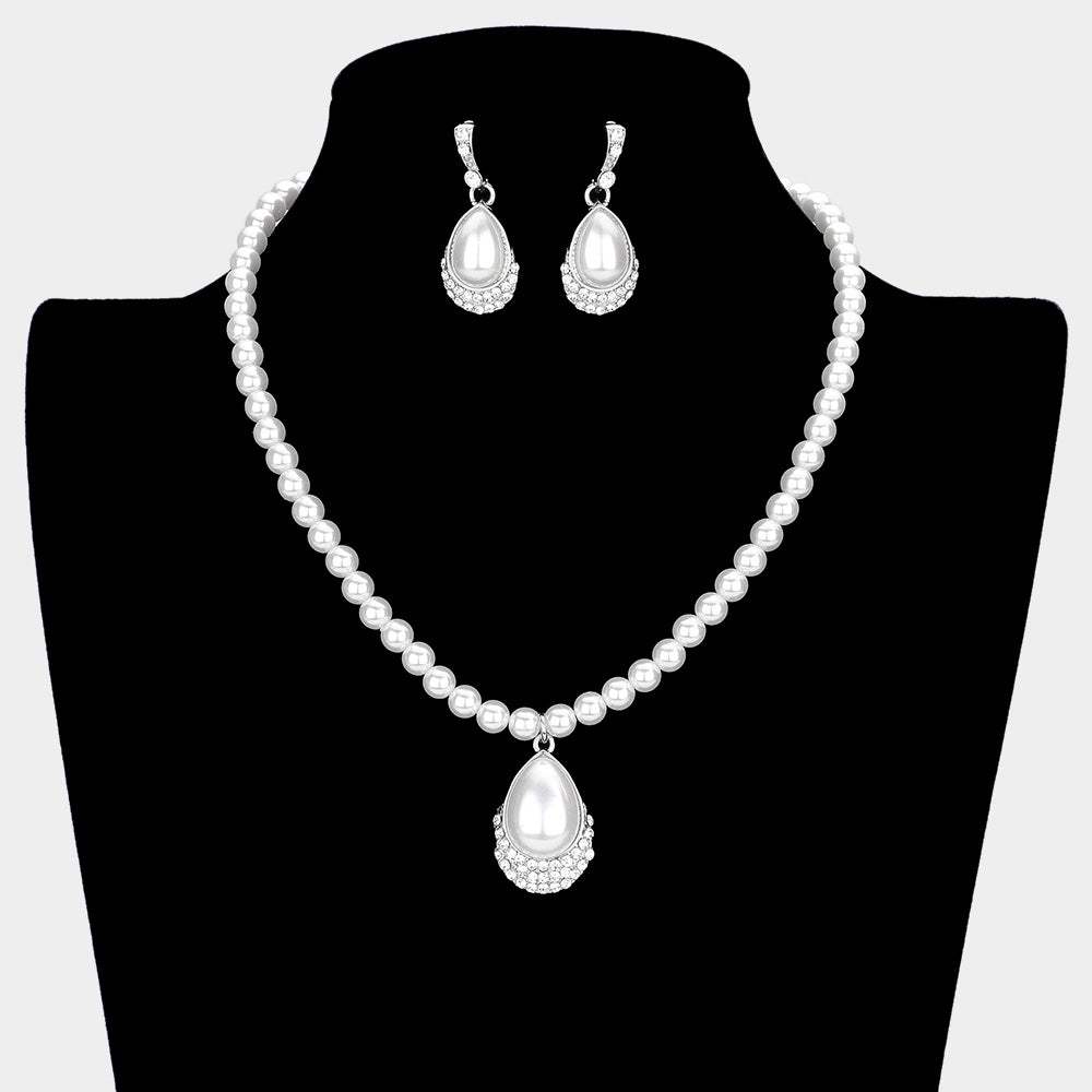 Teardrop Pendant Pearl Strand Necklace - Madeline Love - Flyclothing LLC