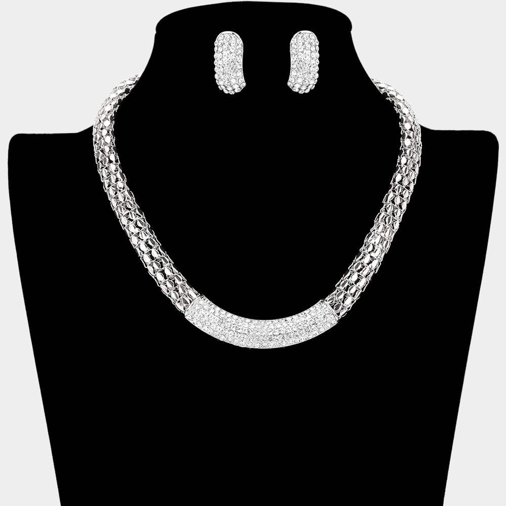 Crystal Rhinestone Metal Mesh Necklace - Madeline Love - Flyclothing LLC