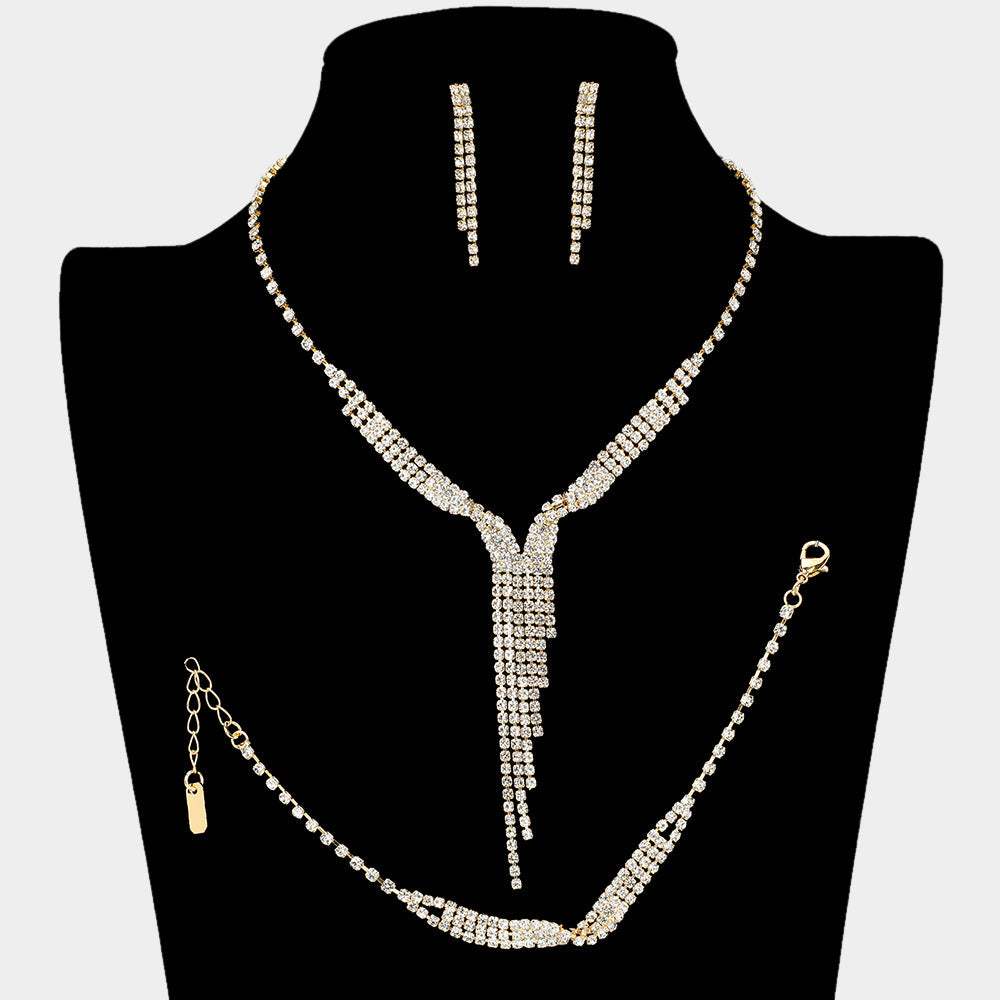 Rhinestone Paved Long Fringe Jewelry Set - Madeline Love - Flyclothing LLC