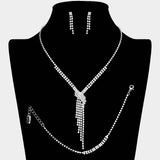 Rhinestone Paved Fringe V Shape Necklace Jewelry Set - Madeline Love - Flyclothing LLC