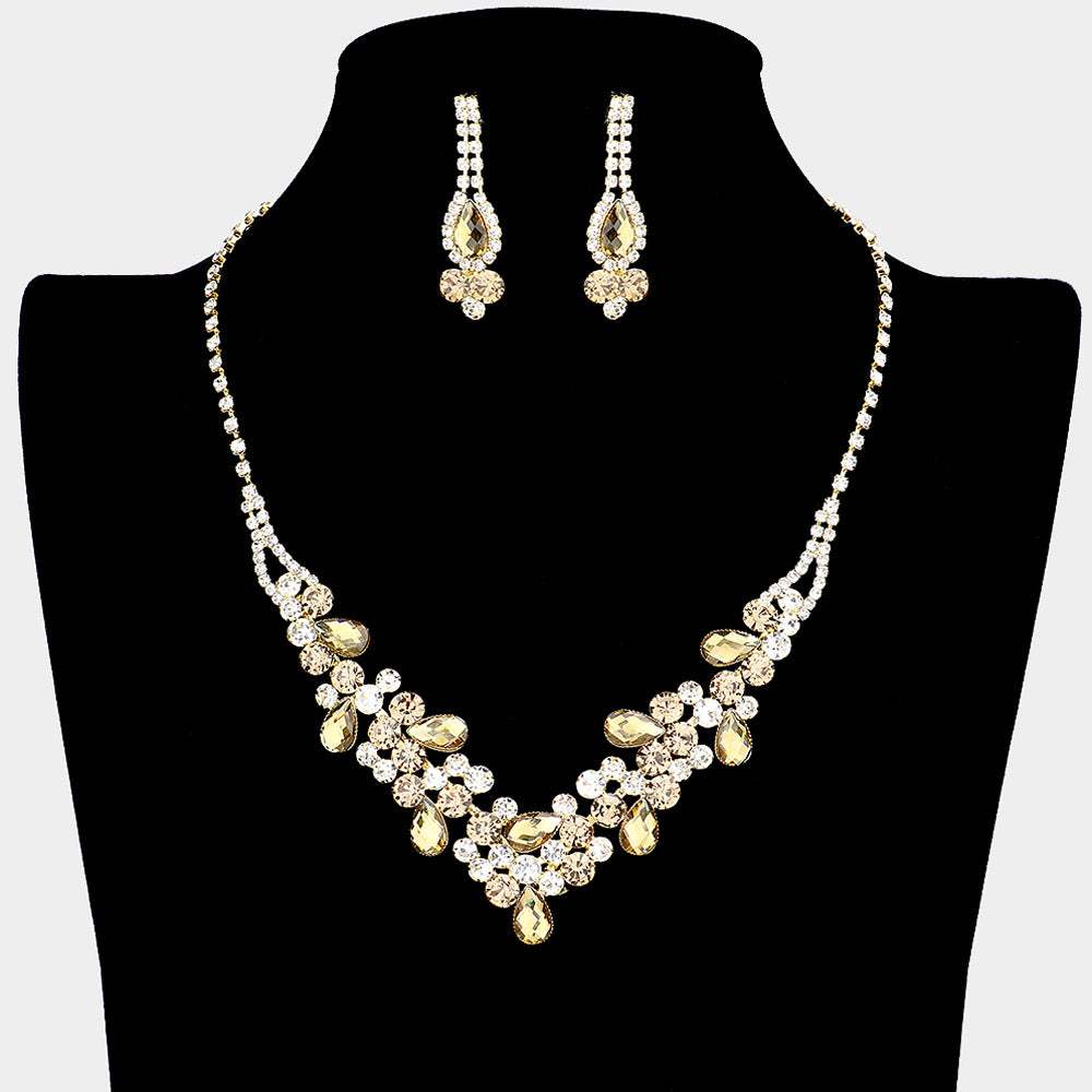 Teardrop Accented Rhinestone Necklace - Madeline Love - Flyclothing LLC