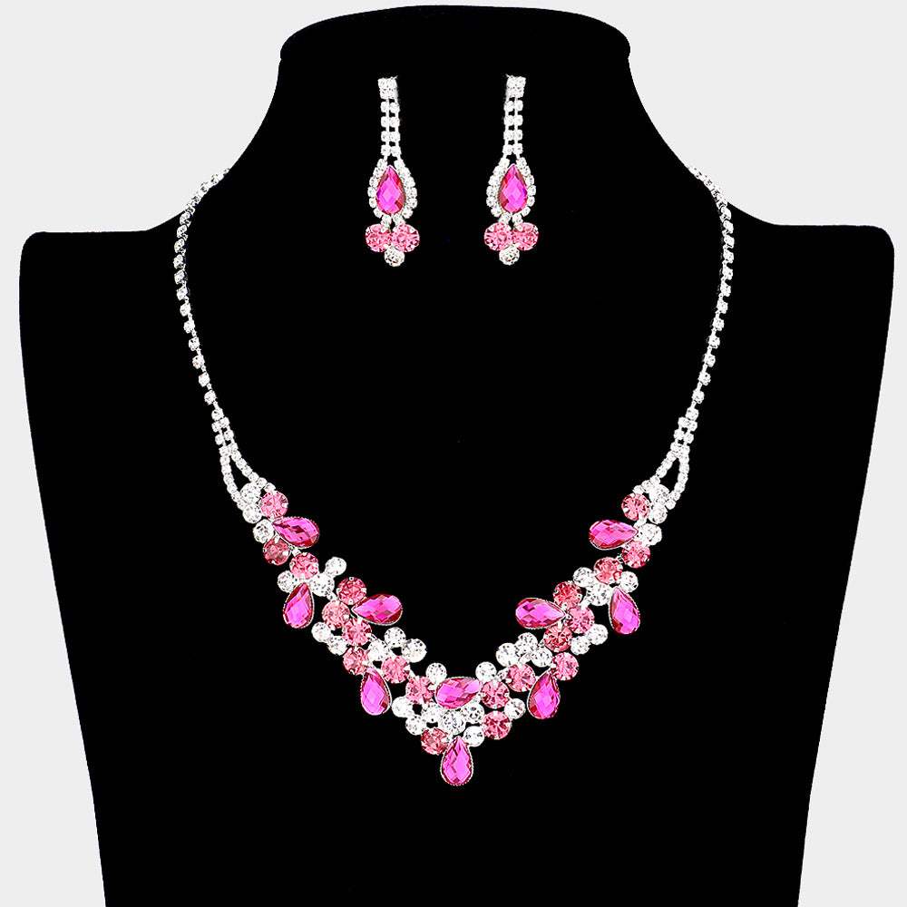 Teardrop Accented Rhinestone Necklace - Madeline Love - Flyclothing LLC